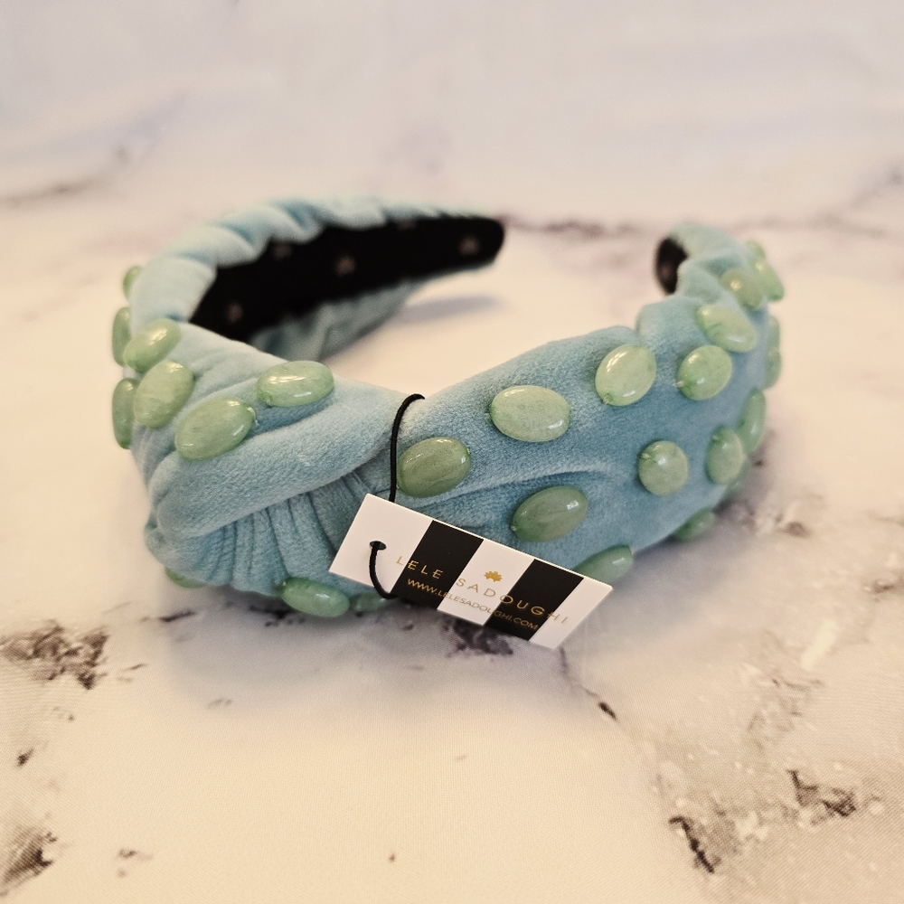 Lele Sadoughi Healing Stones Collection - Jade Green Velvet Knotted Headband